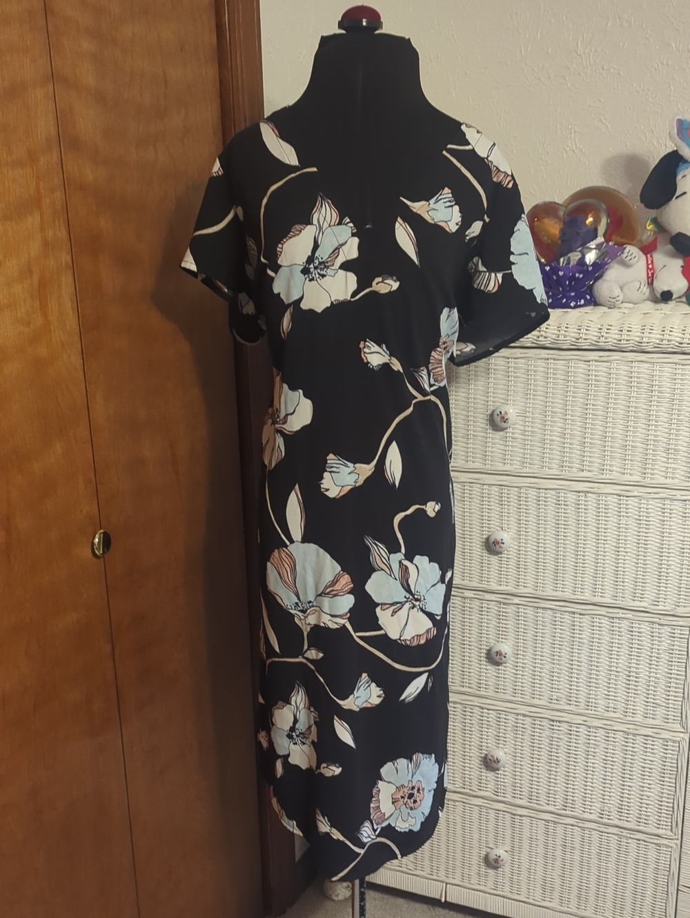 a new day Black Floral Maxi Dress with Light Blue and Cream Blooms